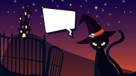 el gato negro espeluznante y el castillo de halloween
