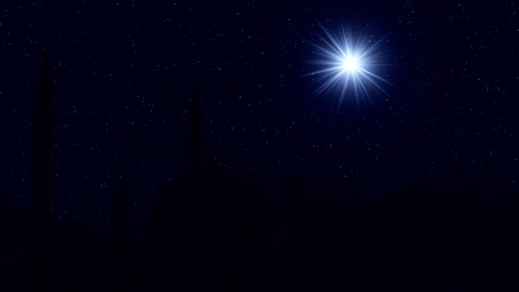 la estrella sagrada al atardecer se ilumina en el cielo durante el ramadán y el fondo de la mezquita