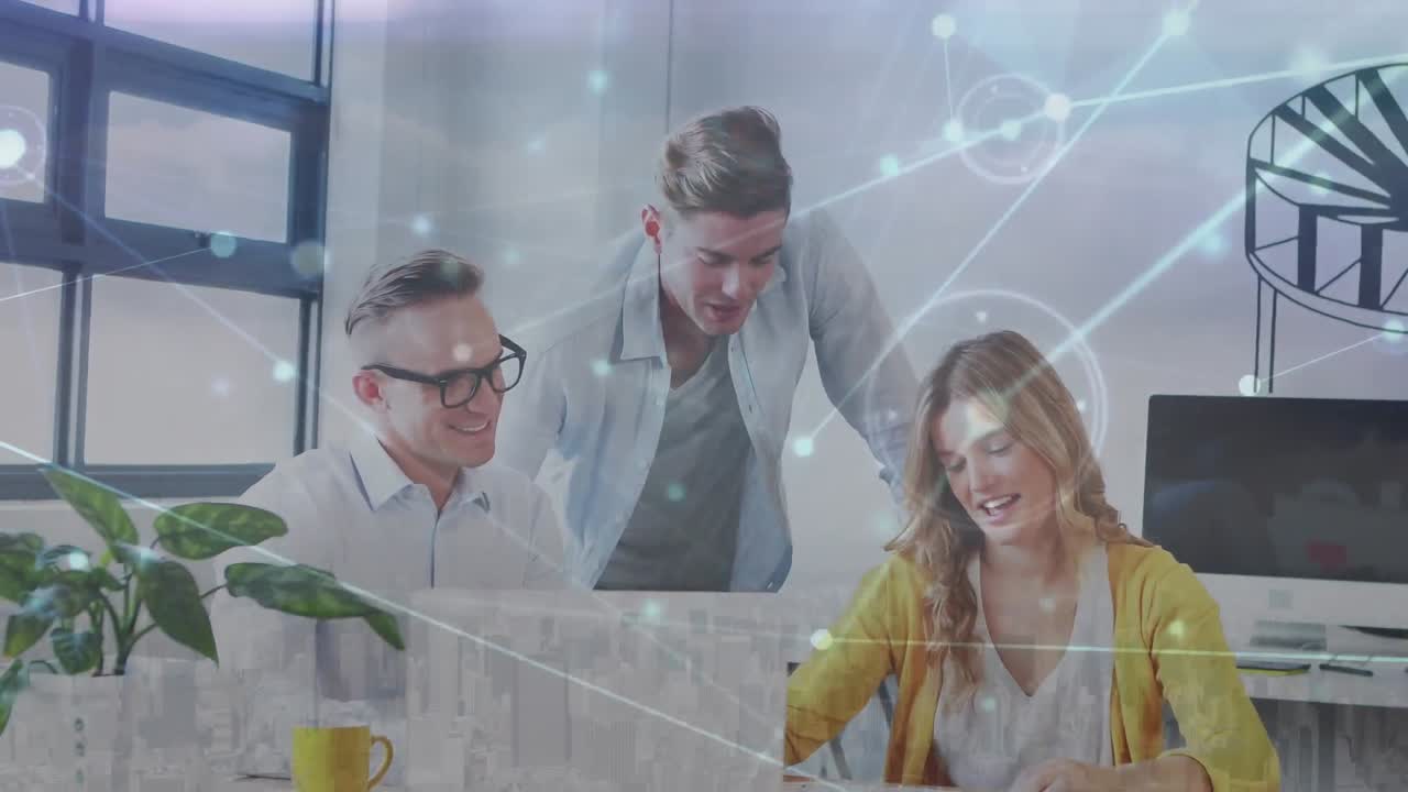 animación de la red de conexiones sobre los empresarios caucásicos en la oficina