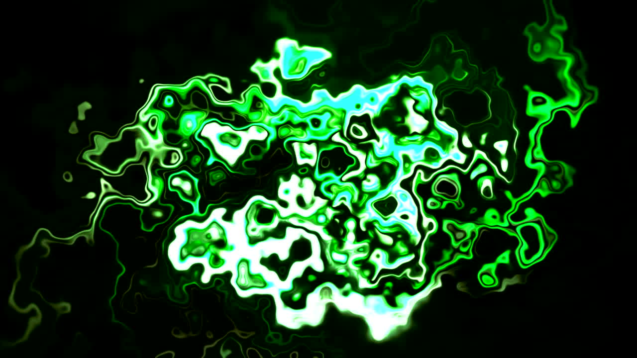 Abstract Green and White Swirls on Black Background