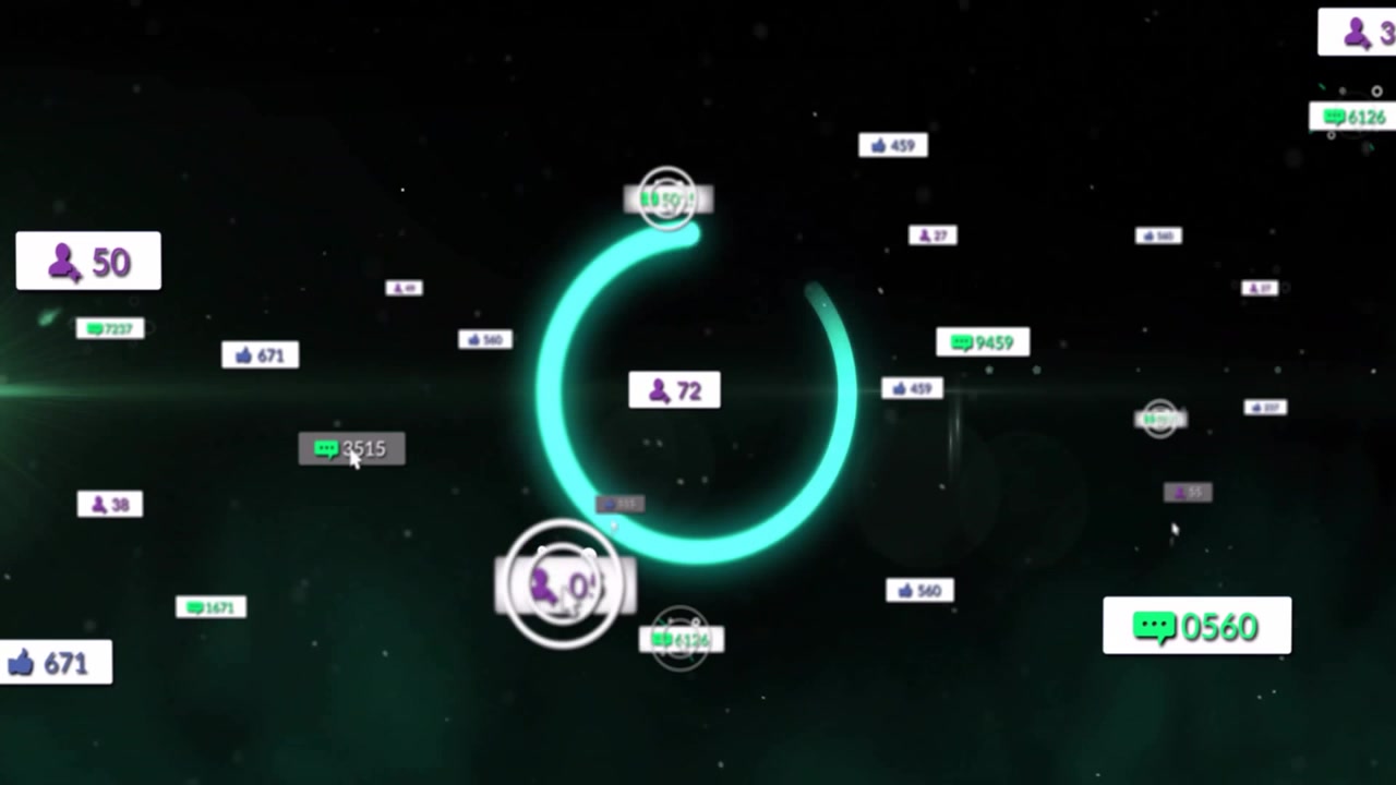 Abstract Animation of Social Media Engagement Metrics and Icons