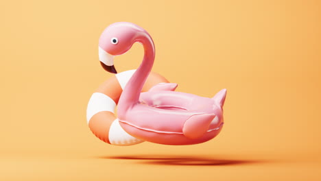 loop animation of flamingo balloon swim ring, 3d rendering.