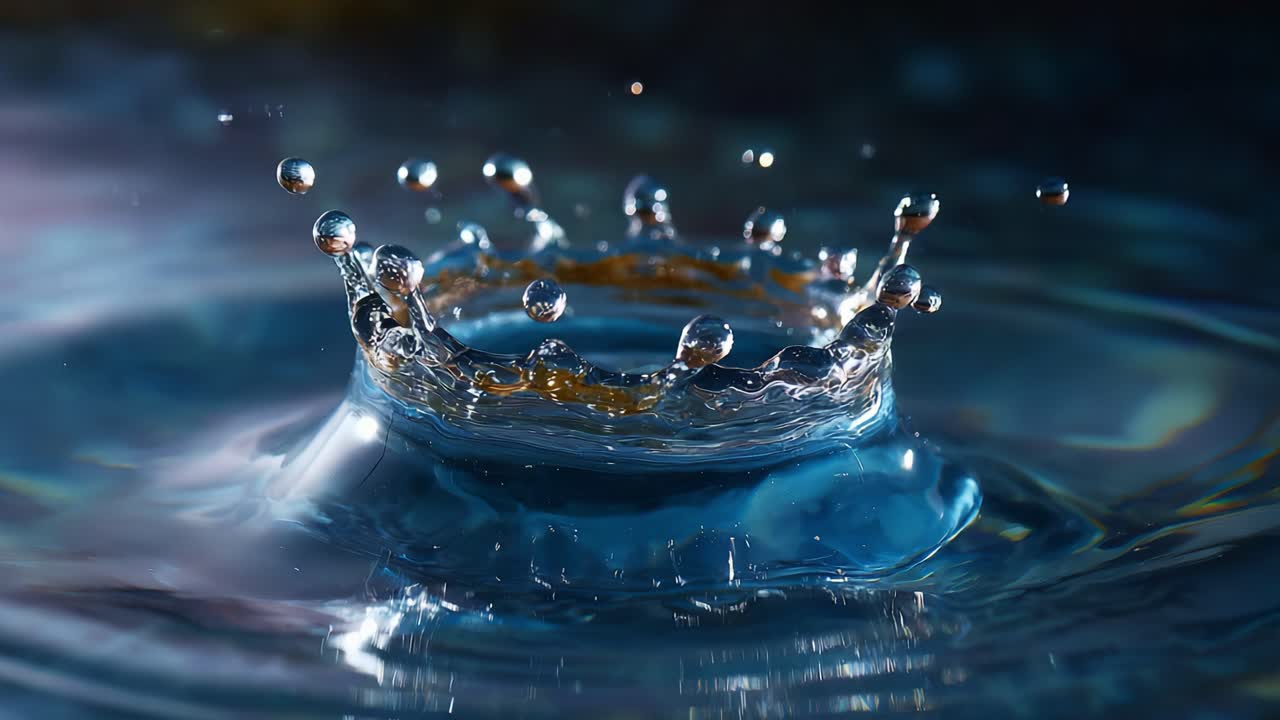 A mesmerizing sequence showcasing the dynamic beauty of water droplets merging into ripples, capturing nature's artistry in fluid motion and shimmering clarity
