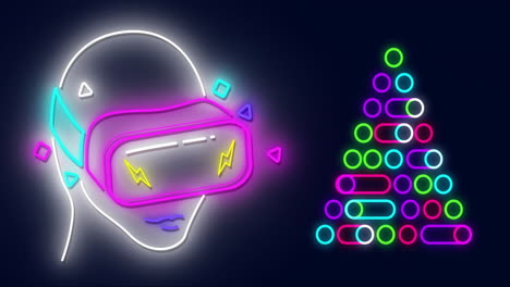 animación de árbol de navidad y videojuego cabeza de neón sobre fondo negro