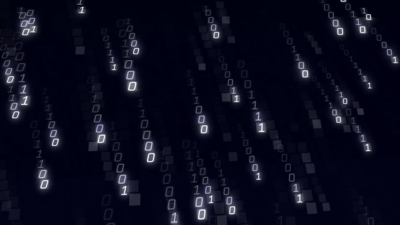Animation of binary coding data processing over black background