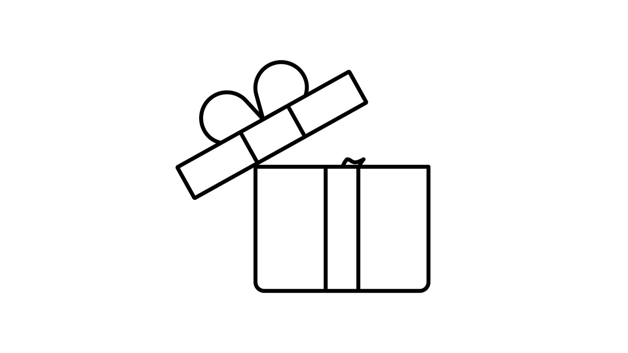 Animazione line art di una scatola regalo che si apre