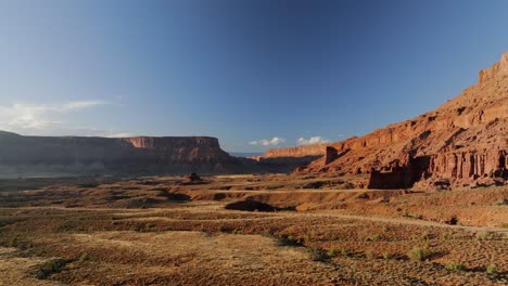 Aerial-View-of-Moab-Utah-Landscape-Red-Rocks-and-Cliffs