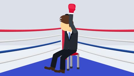 el hombre de negocios gana la batalla en guantes de boxeo. concepto de competencia de negocios. ilustración de bucle en estilo plano.