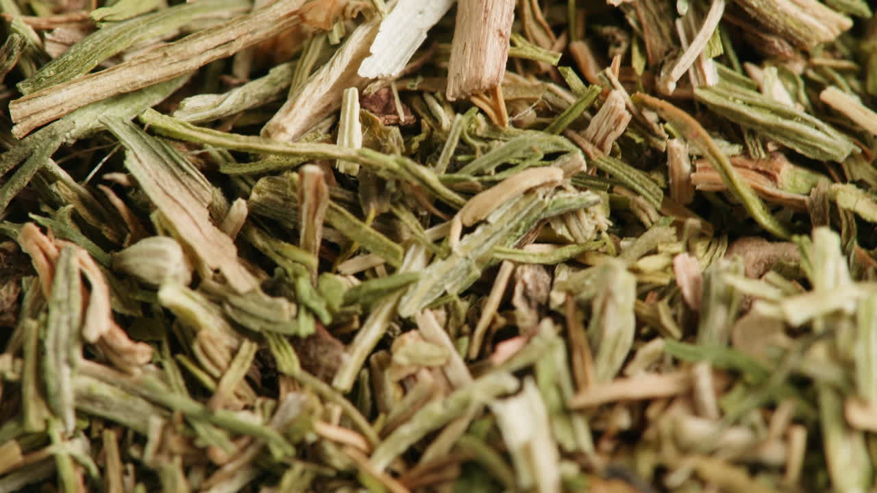 Detailed Macro View of Dried Green and Brown Herbs