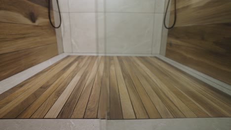 premium wooden slat shower floor. luxury bathroom