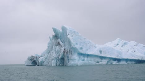 Huge-iceberg-in-Jokulsarlon-lagoon,-South-Iceland-in-drone-view