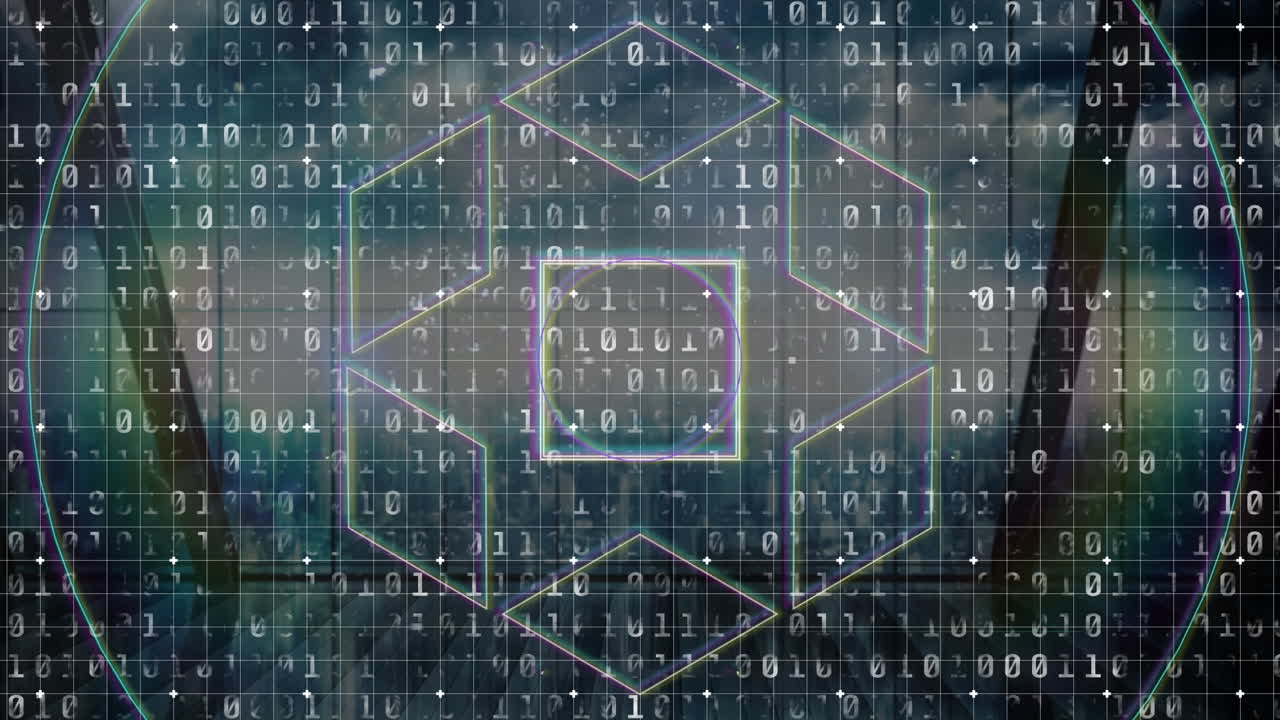 Animation of globe with connections, binary coding and data processing