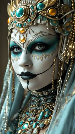 intricate costume design showcasing elaborate makeup and accessories