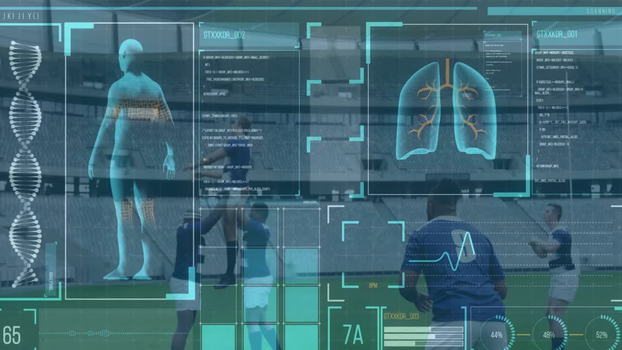 Animation of digital interface with data processing over football players