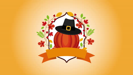 happy thanksgiving celebration with pumpkin and pilgrim hat