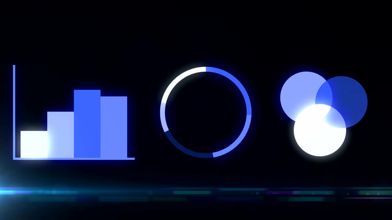 Bar graph with axis, pie and venn diagrams. Grow chart business concept. Animation for yours big data presentation