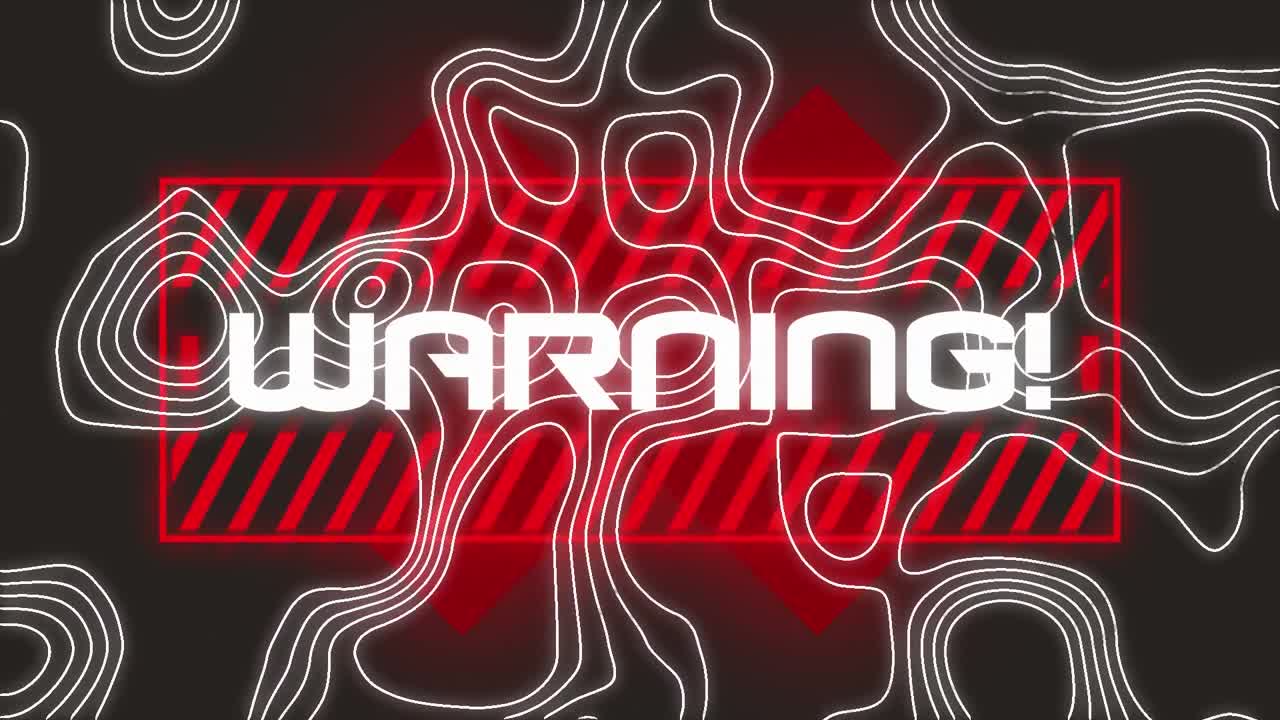 Animation of warning text over black background