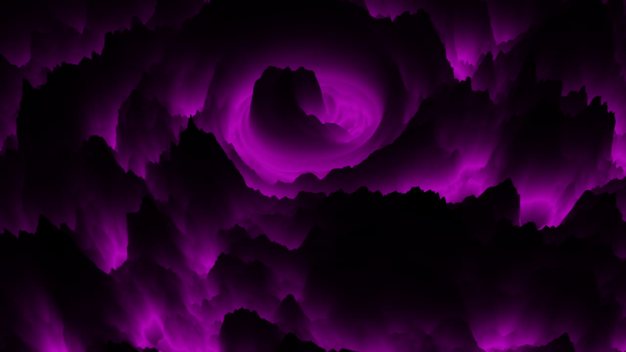 An intricate purple spiral composed of black and purple lines resembling a vortex or tunnel. The mesmerizing pattern draws the eye towards the center