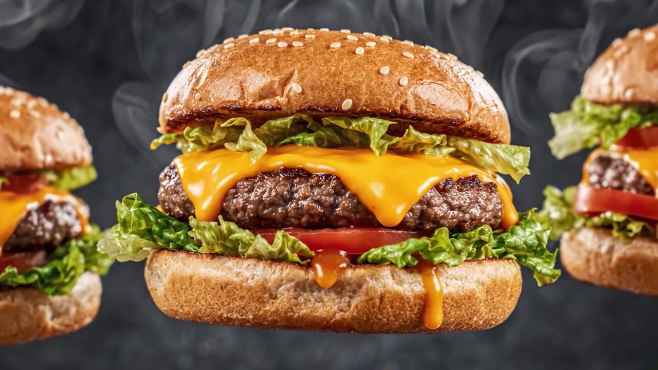 Hamburger Squisiti Ricoperti di Formaggio e Verdure Fresche, Perfettamente Stratificati per un'Esperienza di Gusto Irresistibile in una Presentazione Accattivante