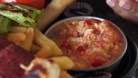 turkish breakfast with menemen and fries