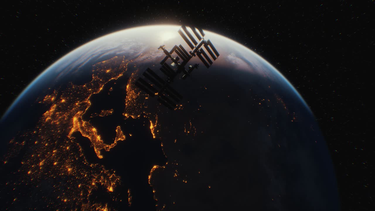международная космическая станция в космическом пространстве над орбитой планеты земля