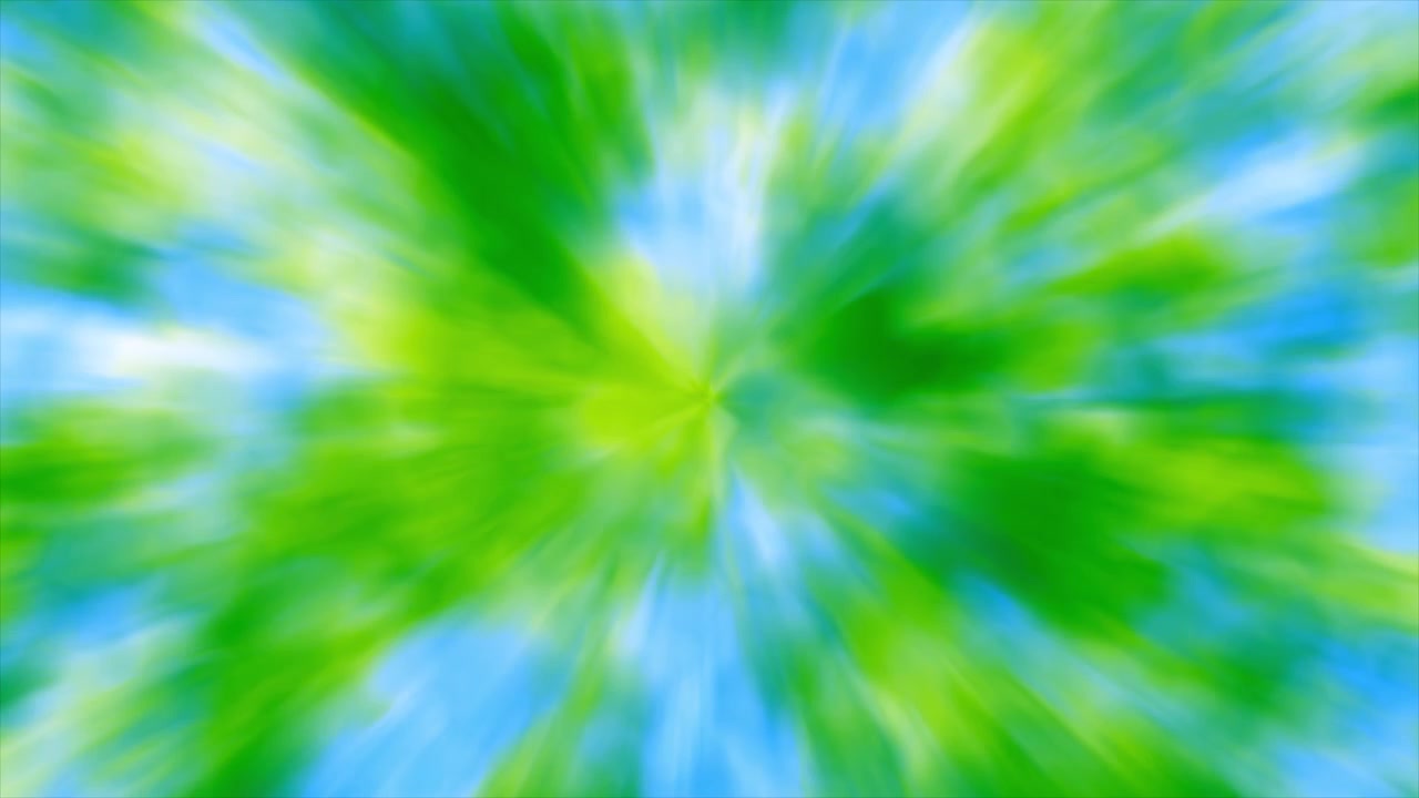 Padrão de efeito visual de animação 3D psicodélica estilo tie-dye com texturas vibrantes abstratas de respingos e tons quentes de néon azul e verde-limão irradiando de um centro brilhante, motion graphics.