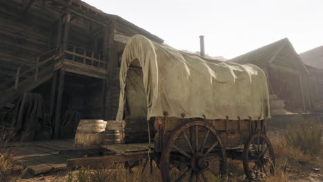 old west town scene with wagon