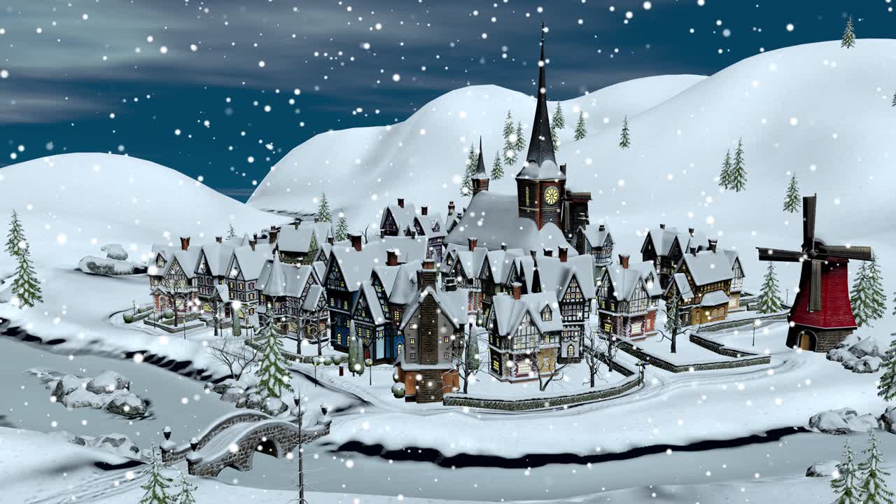 vista de una pequeña ciudad o pueblo en una noche de invierno en navidad. concepto de navidad y año nuevo.