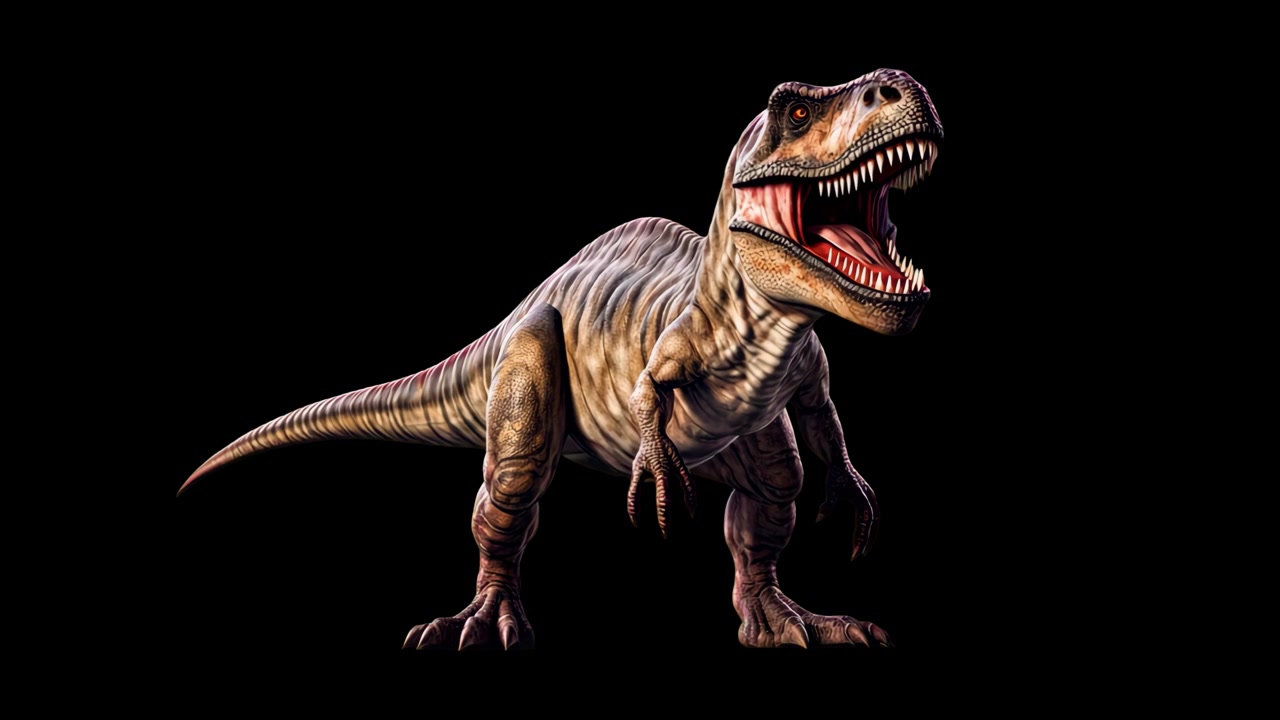 3D Animated Tyrannosaurus Rex Roaring on Black Background