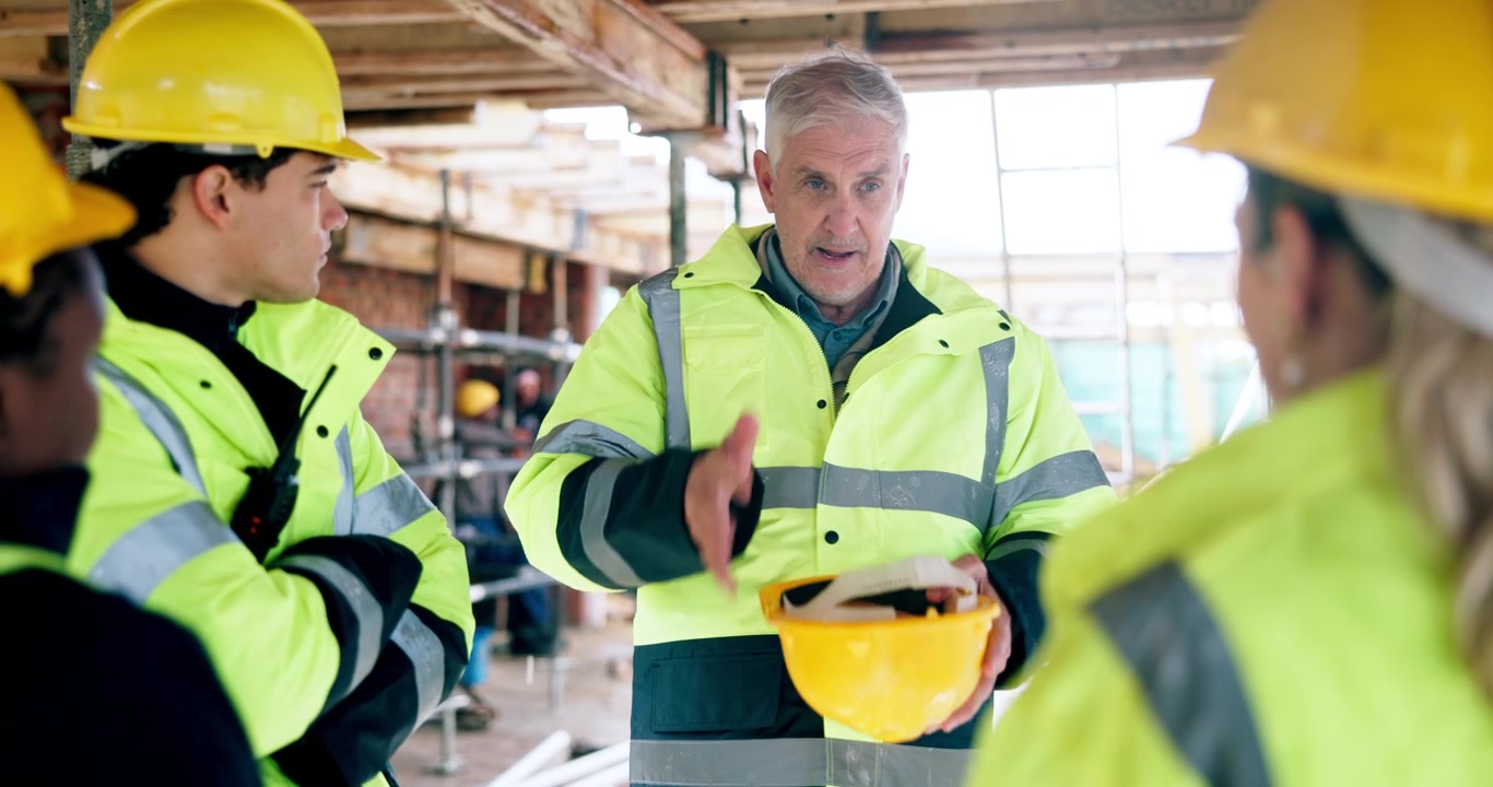 Construction Site Manager Giving Instructions to Team