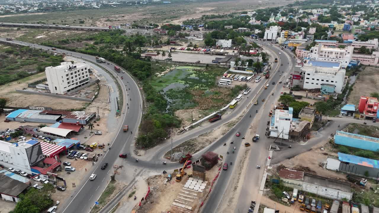 Aerial View of Urban Infrastructure and Traffic in an Indian City