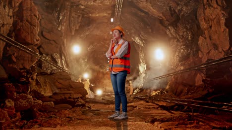 female engineer in a mine tunnel