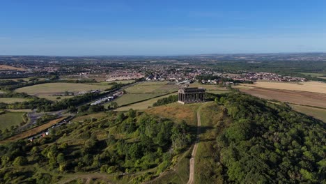 aerial drone view of penshaw monument herrington country park north east england sunderland uk