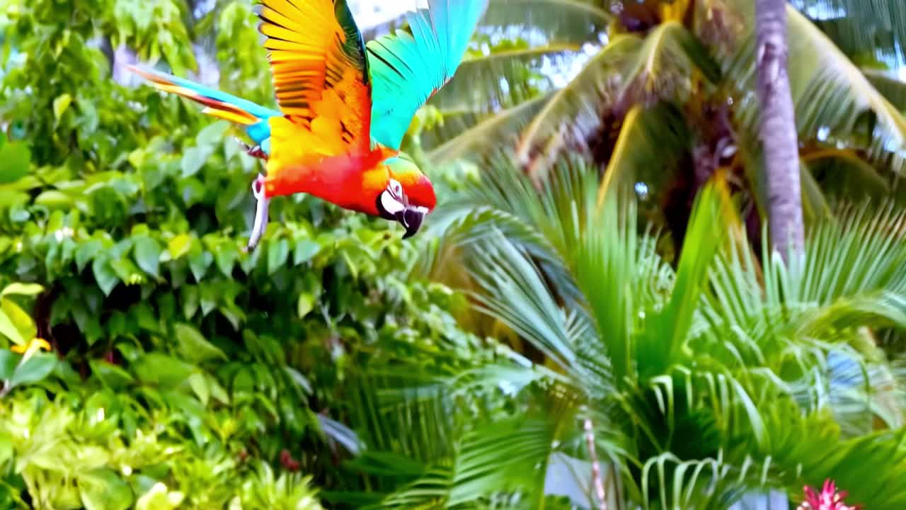 A vibrant macaw in a tropical setting