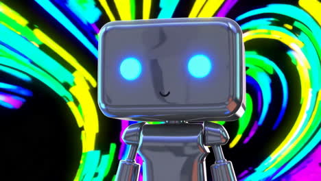 cute robot with glowing eyes against vibrant abstract background