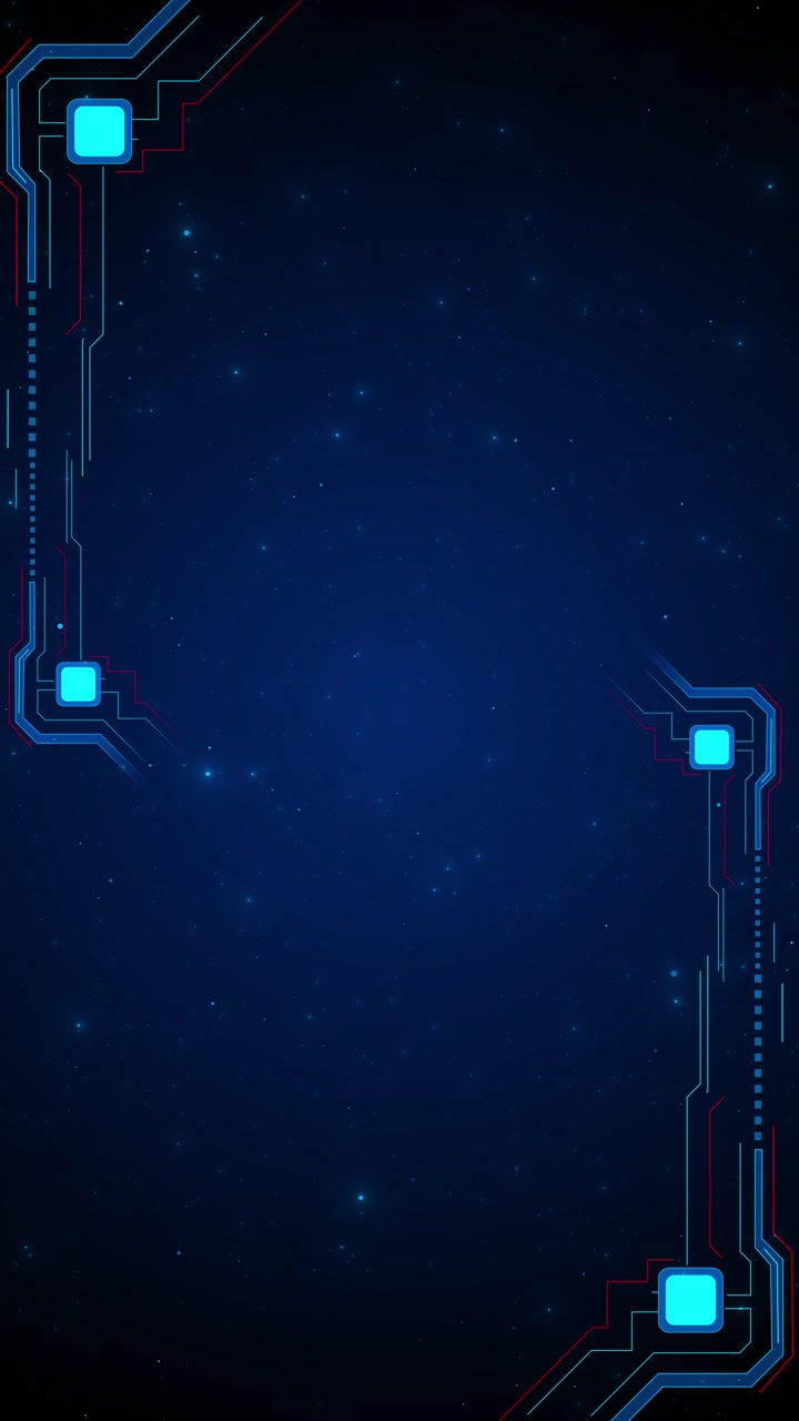 Blue neon circuit interface structured frame glowing nodes futuristic layout space background
