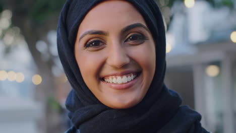 face, portrait and muslim woman working in a city