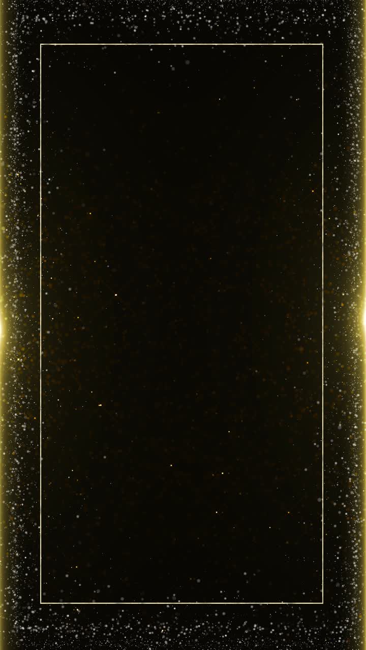 Elegant shimmering golden vertical frame glowing particles creates sparkling luxury background for