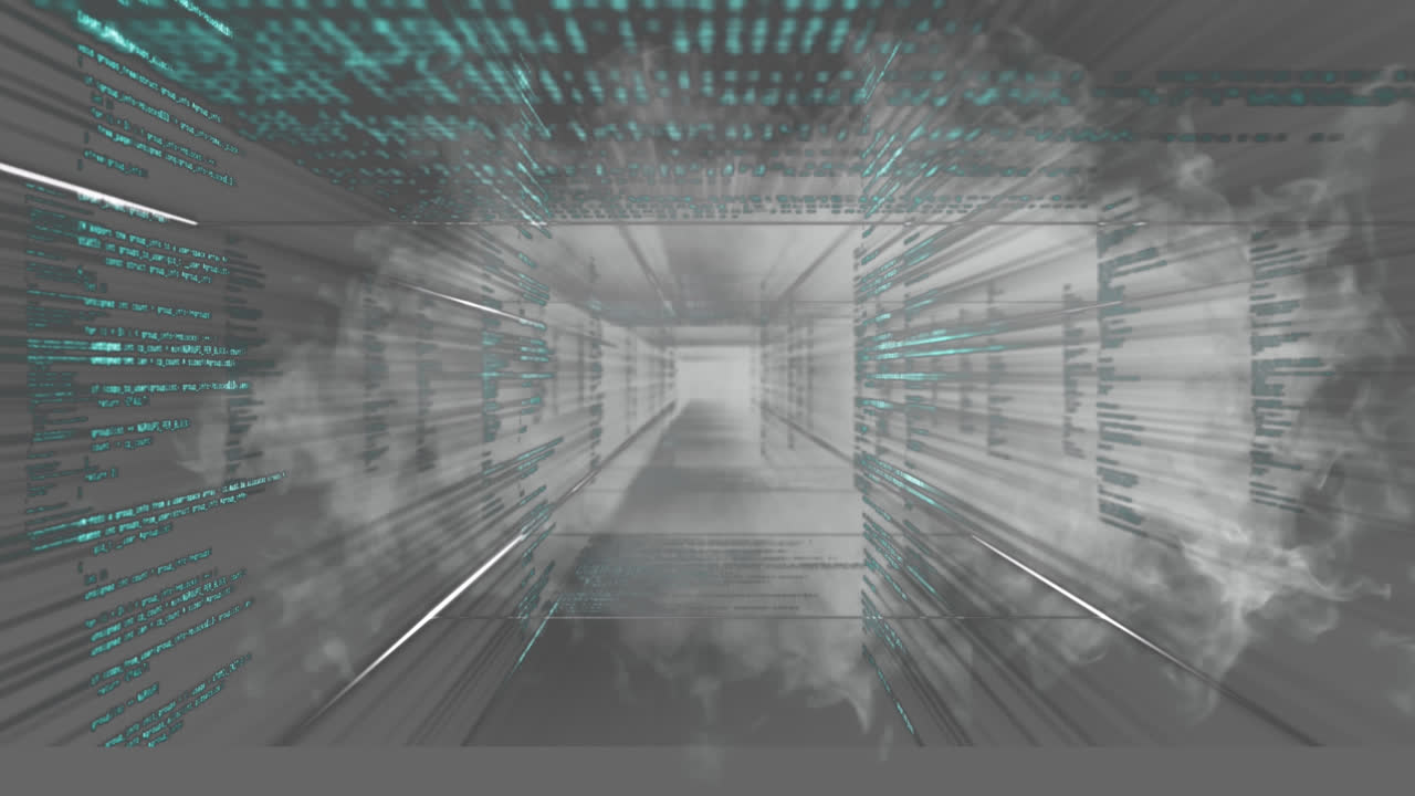 회색 배경과 연기에 대한 데이터 처리를 가진 터널의 애니메이션