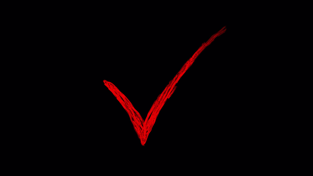 Red Checkmark Drawing and Disappearing on Black Background