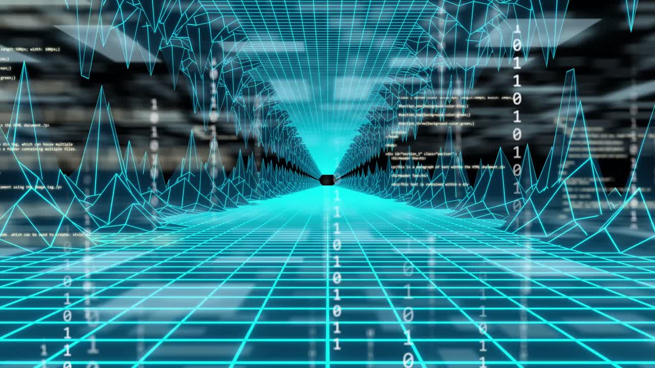 Animation of data processing and binary coding over grid