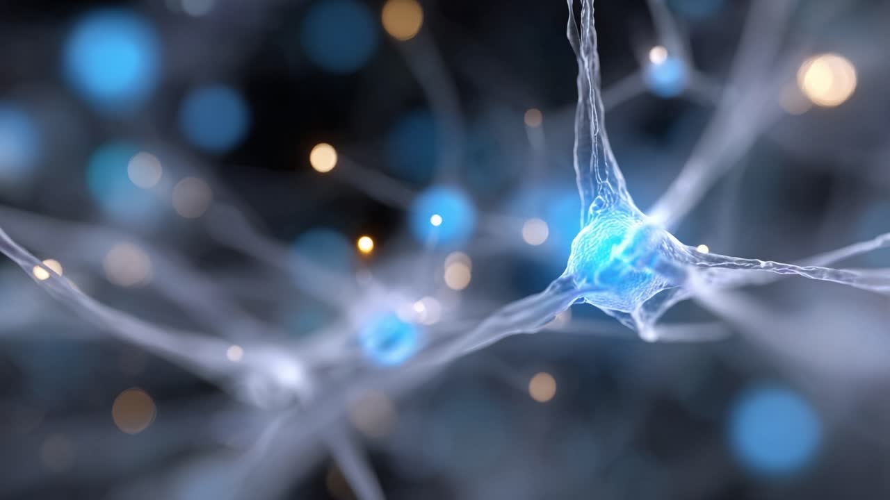 Exploring the Intricacies of Neurons: A Stunning Microscopic View of Neural Networks with Glowing Blue Synapses and Interconnected Cell Structures
