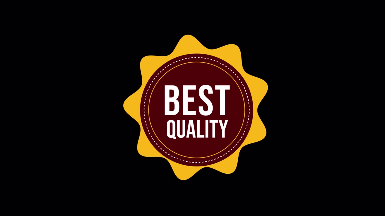 Animated Best Quality Badge with Yellow Star Shape on Black Background