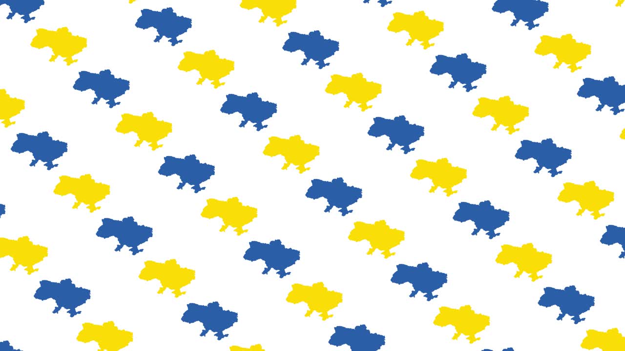 노란색과 파란색 우크라이나 국가 지도 색 배경에 애니메이션 패턴 간단한 정치 모션 그래픽 원활한 루프 배경