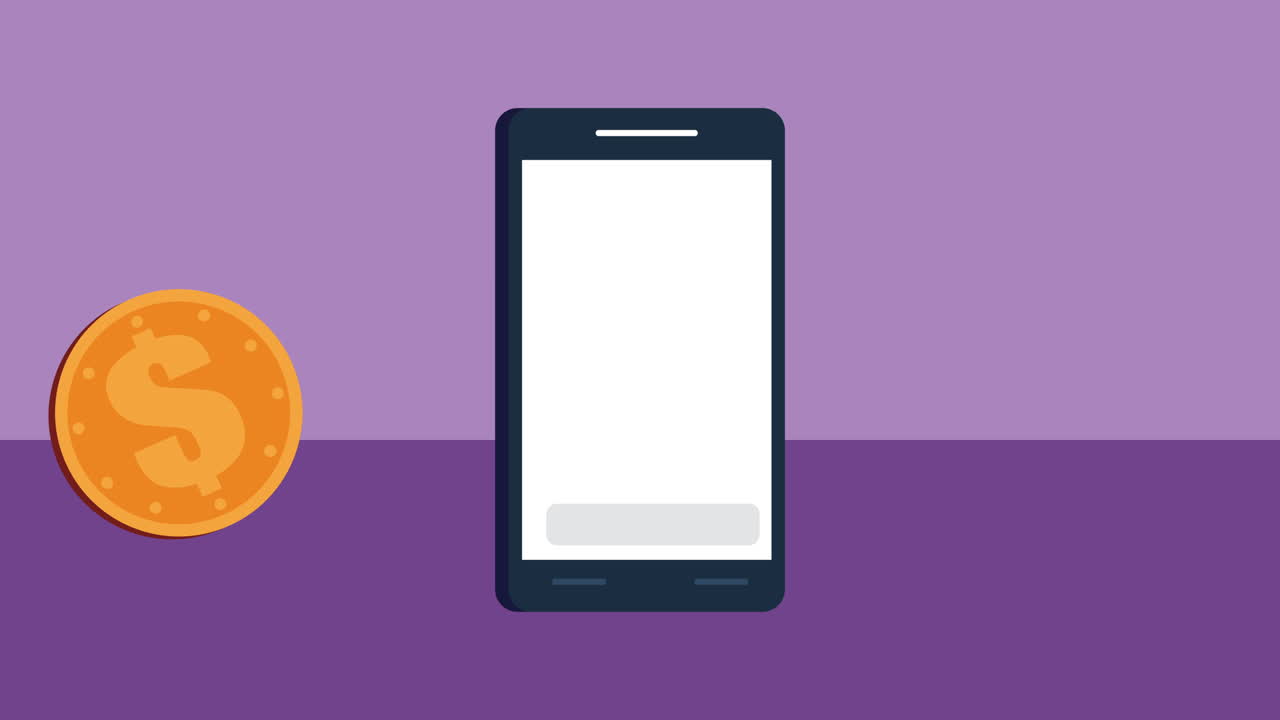 animación financiera de teléfonos inteligentes y monedas