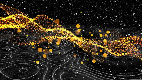 animation of snow falling over yellow dots on black background