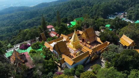 wat phra that doi suthep stupa chiang mai tourist attraction mountain jungle lanna kingdom temple, doi suthep doi pui aerial birds eye view flyover