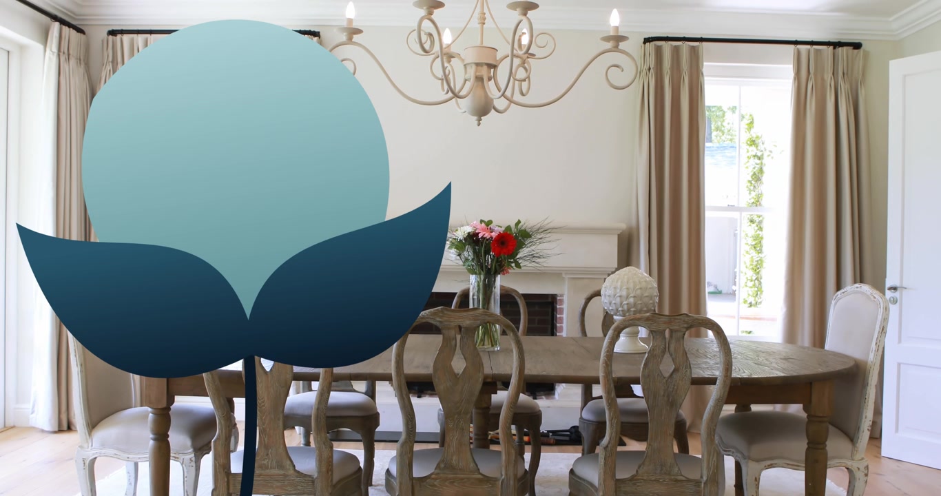Elegante sala da pranzo con tavolo e sedie di legno