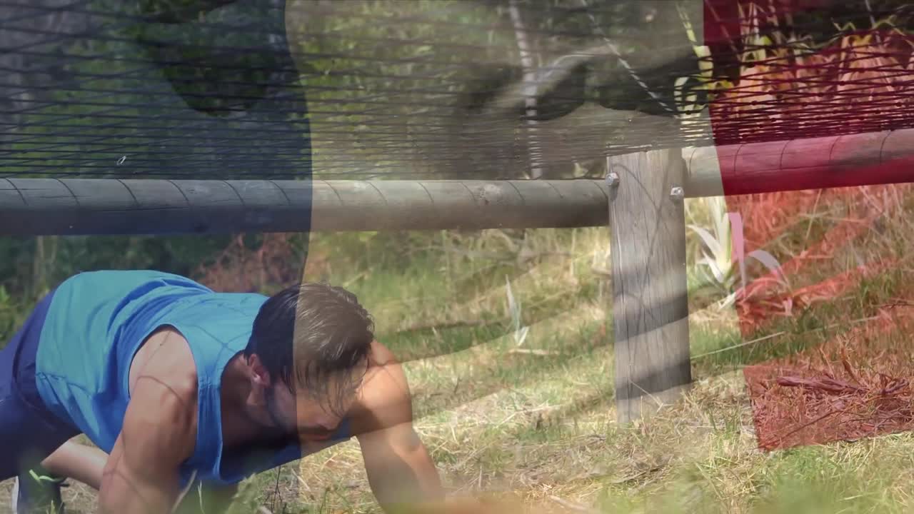 ⁇ 발의 애니메이션 프랑스 가 강한 근육 남자가 트랙을 극복