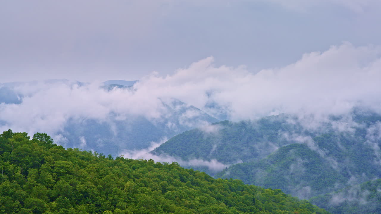 Epic fog and mist cover the iconic Smoky landscape